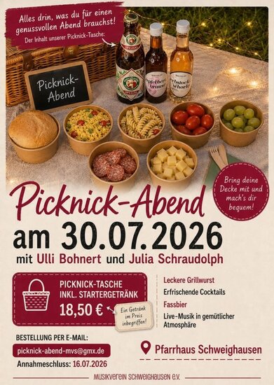 Flyer Picknickabend MV Schweighausen am 30.07.2026 (nicht barrierefrei)
